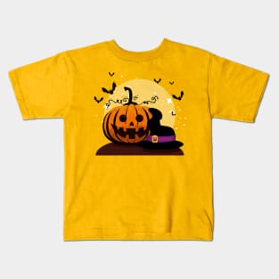 Halloween card with pumpkin witch hat Kids T-Shirt